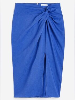 H&M Blue Linen Blend Midi Skirt Size 8